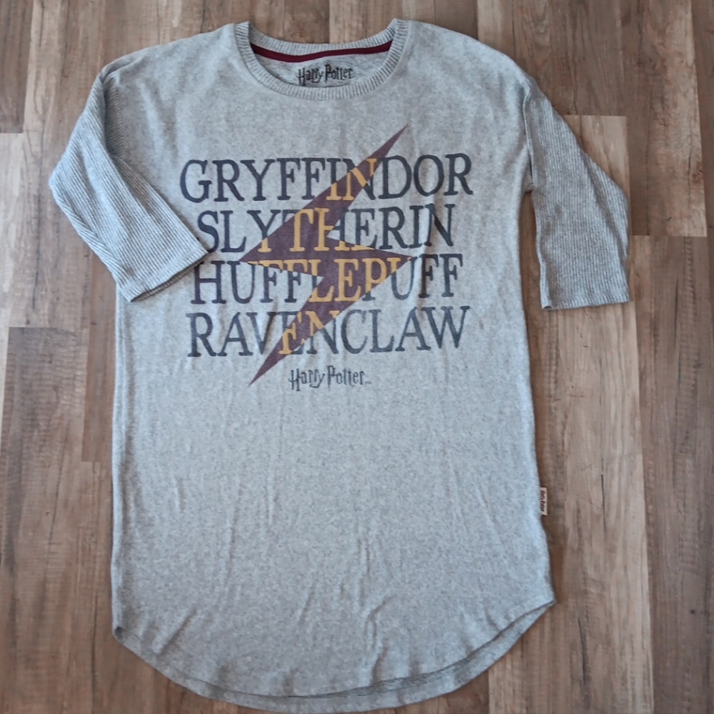 Harry Potter Sweater Graphic Gray Oversize 3/4 Sleeve Tunic Top Women S